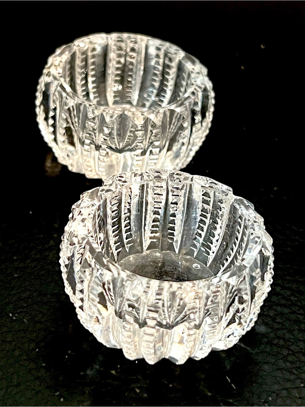 Set of 2 Vintage Open Salt Cellars Round Clear Glass Dining Ribbed Sides 1.5 in
